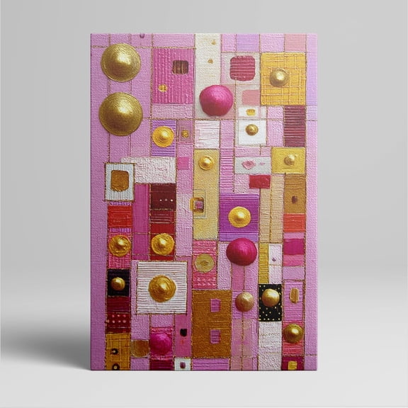 1pc Pink - Hued Geometric Abstract Canvas Wall Art with Golden Embellishments, framed Decor room hanging Wall Picture Decor for Home Gifts, living room, bathroom, bedroom, kitchen wall art decor