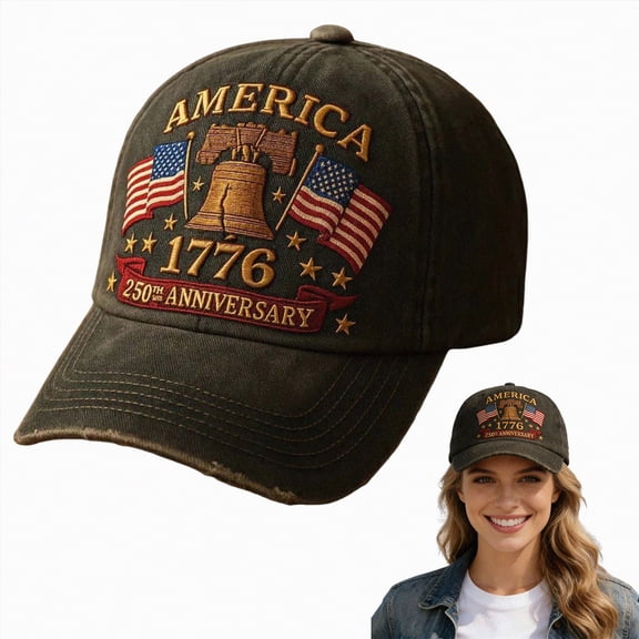 UngA America 250th Anniversary Hat Retro Embroidered 250th Anniversary Patriotic Adjustable Baseball Cap for Men Women,One Size