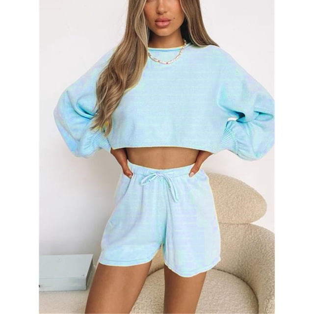 Traje De Suéter De Dos Piezas Conjuntos De Manga Larga A La Moda Para Mujer Con Manga Abullonada Cintura Elástica Transpirable Para Hacer Ejercicio En La Escuela Para Dama ANGGREK Ropa
