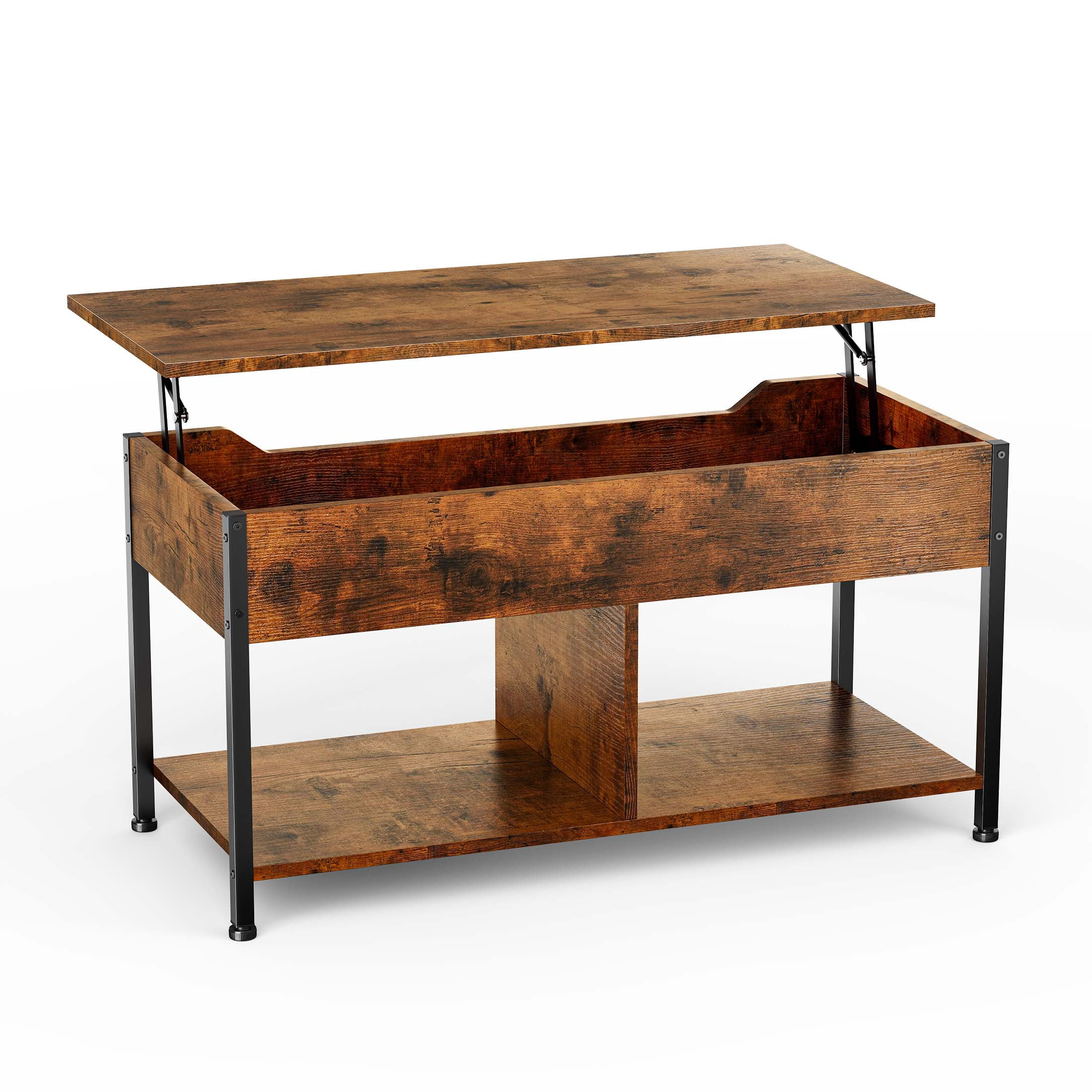 EDX Lift-Top Coffee Table, Adjustable Height Convertible Center Table with Storage, for Living Room, Rustic Brown