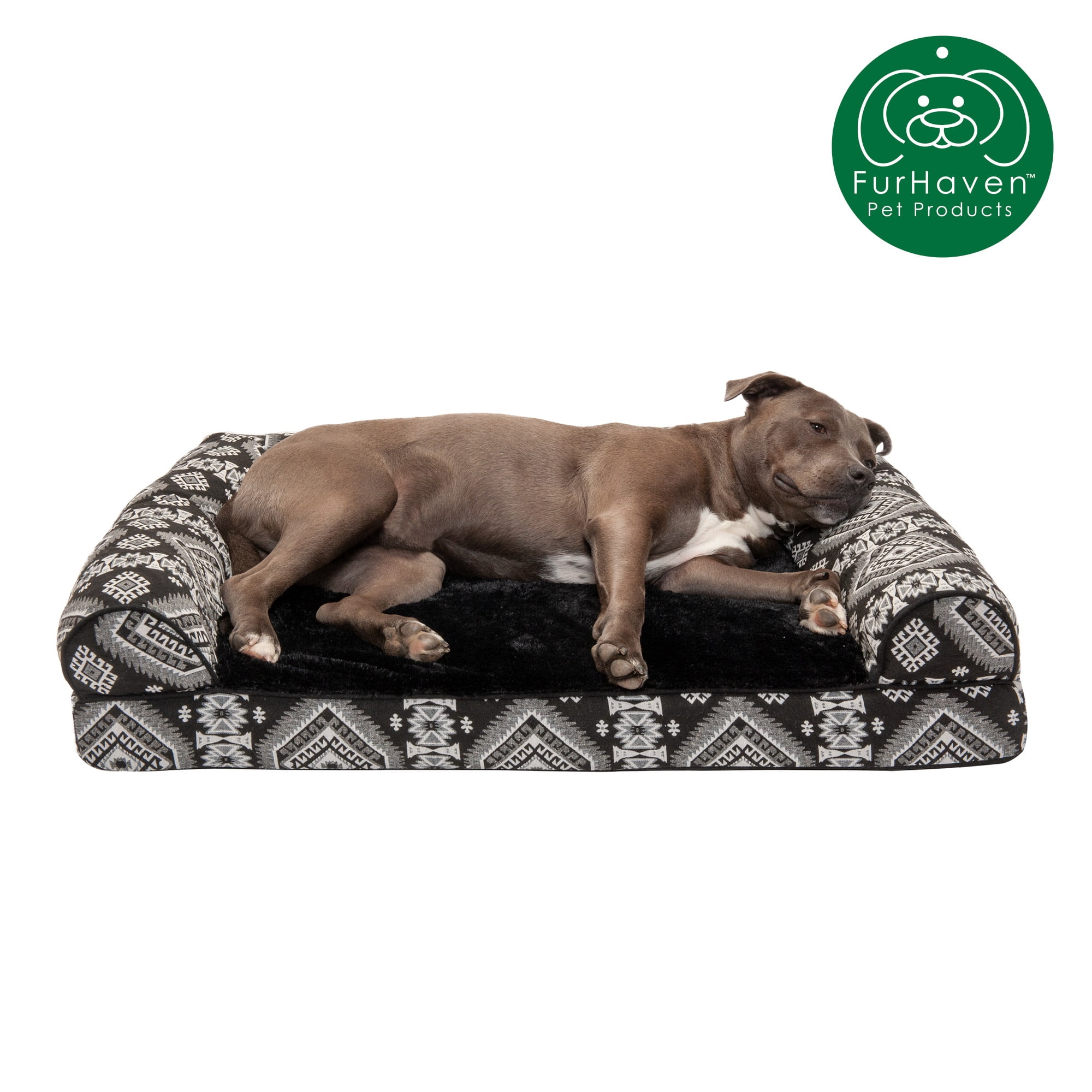 FurHaven Southwest Kilim Orthopedic Sofa Pet Bed for Dogs & Cats - Black Medallion, Large