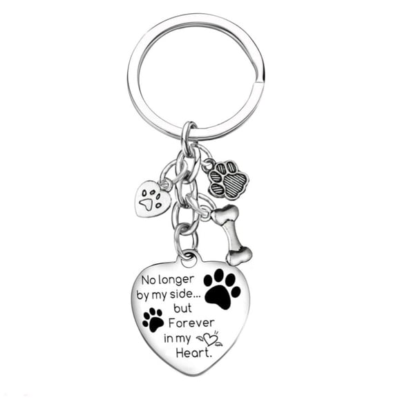 Jinswick Dog Memorial Gifts Pet Memorial Keychain No Longer by My Side Forever in My Heart Key Chain Loss of Dog Gifts Paw Prints Charm Sympathy Gift