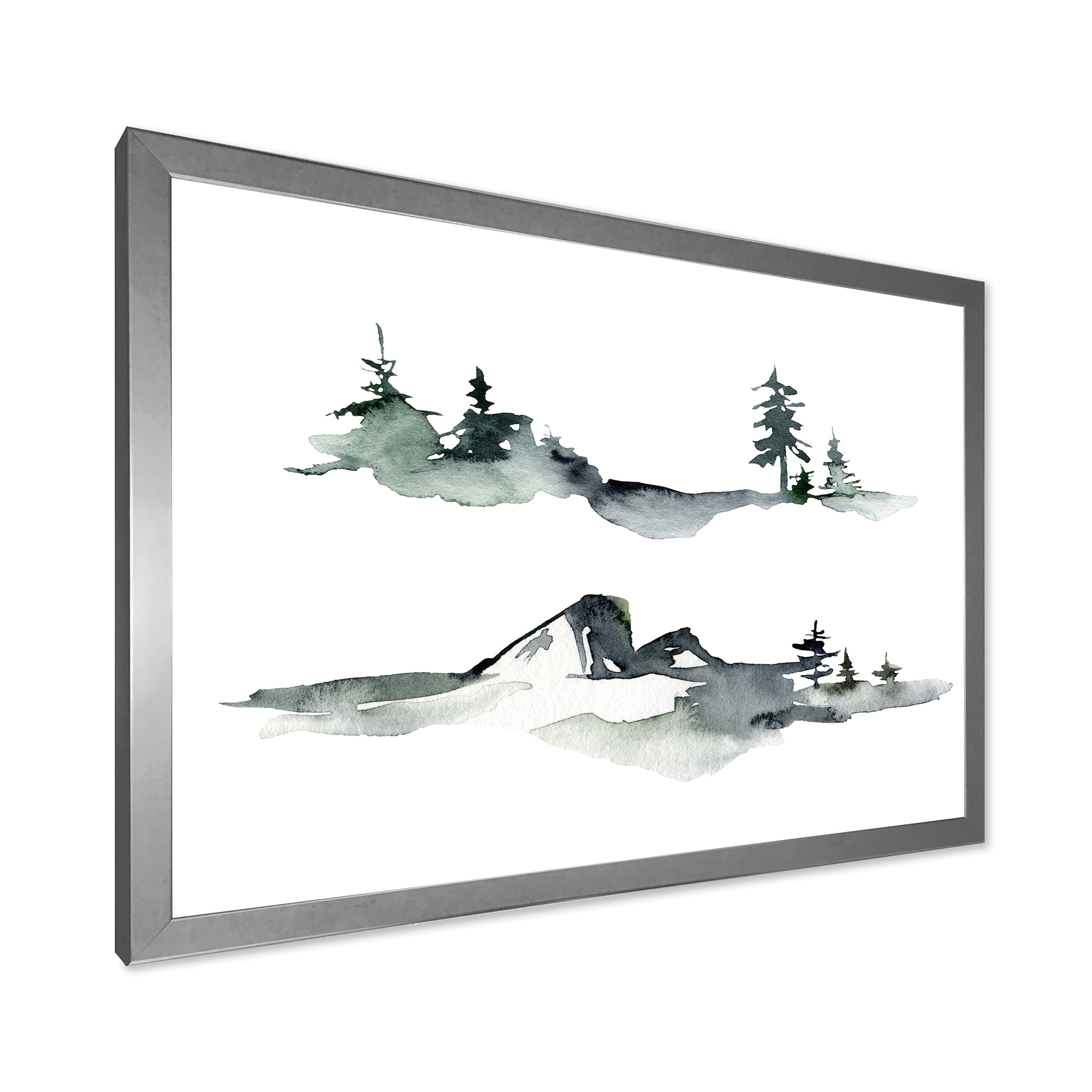 Designart 'Trees With Winter Dark Blue Mountain Landscape I' Modern Framed Art Print