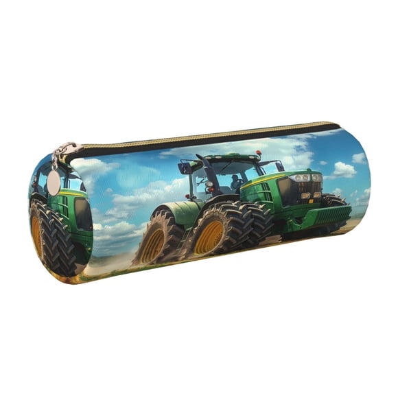 Disketp Green Tractor Field Estuche Organizador de Lápices de Cuero, Estuche de Oficina con Cremallera para Bolígrafo y Lápiz
