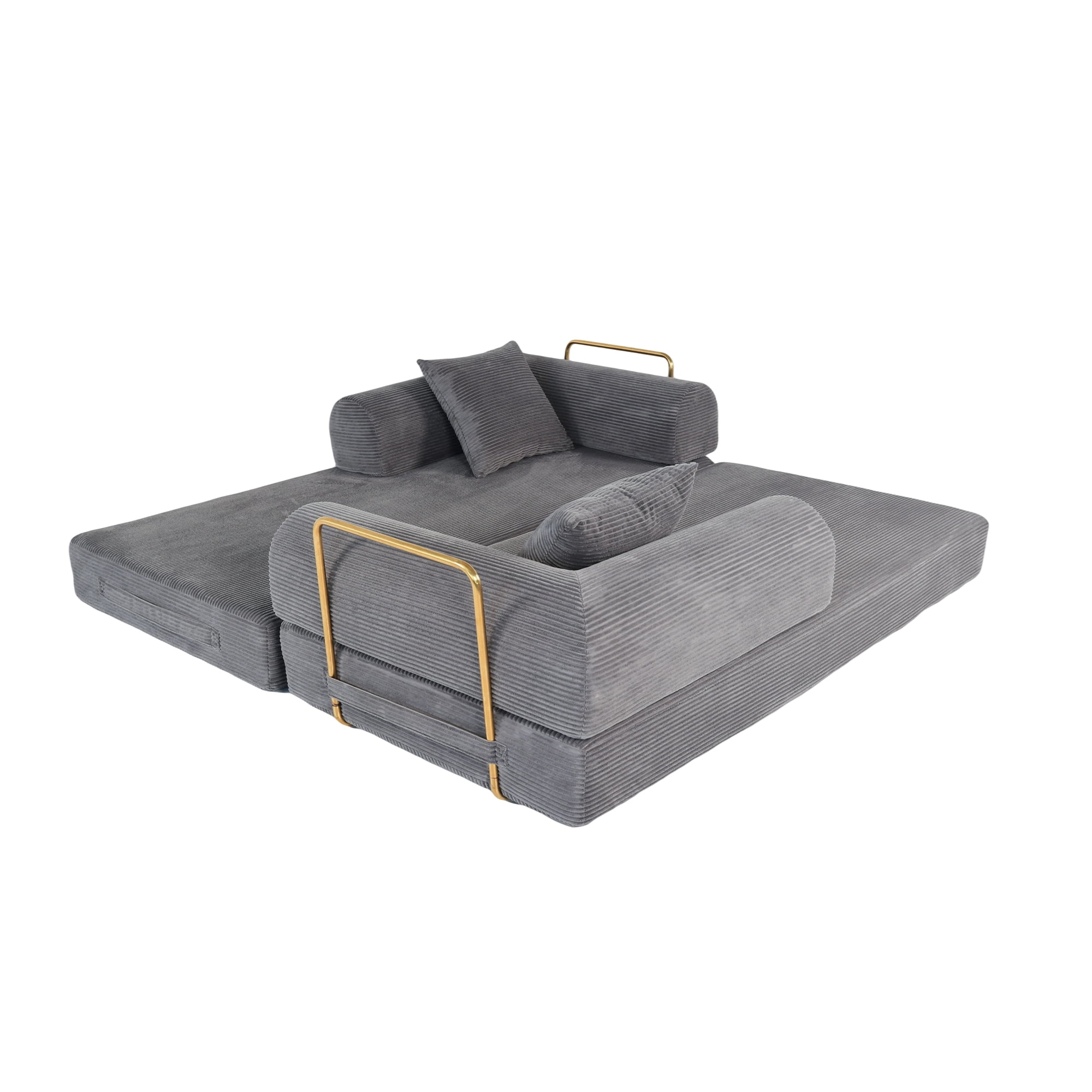 2-in-1 Foldable Sofa Bed 75 Inch Folding Couch Convertible Compressed Sleeper Sofabed Memory Foam Faux Fur Upholstered Cloud Couch Mattress Bed 2 Pillows Grey Ash