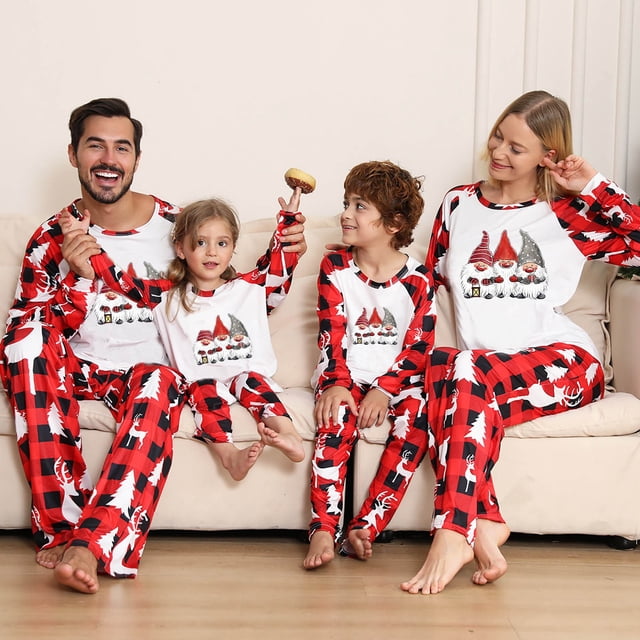 Penkiiy Pyjamas Assortis pour Famille, Ensembles de Noël Assortis pour Bébé, Pyjamas Assortis pour Adultes et Enfants, Ensemble de Nuit de Noël Rouge 7-8 Ans