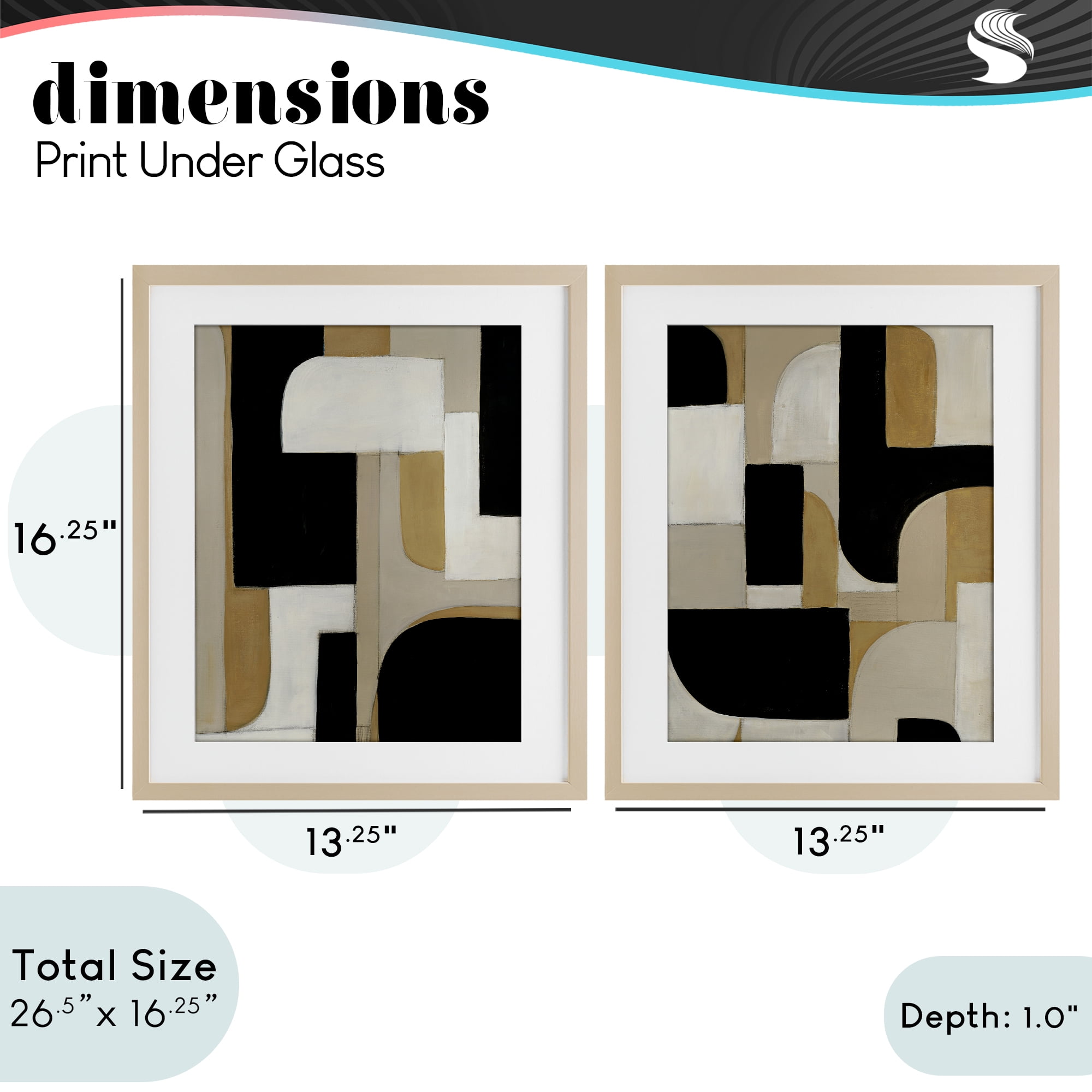Stupell Industries Neutrals & Black Geometrics 2 Piece Birch Framed Print Under Glass Set, design by Kippi Leonard