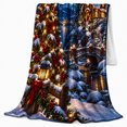 thumbnail image 2 of Enchanted Christmas Village Landscape Santa Claus Flying Over, Festive Holiday Scene, Warm Flannel Blanket for Living Room and Reading Nook, Art Lovers Christmas Gift, Festive Home Decor, 2 of 9