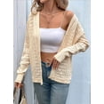 thumbnail image 5 of Ladies' Fresh and Versatile Casual Retro V-Neck Hollow Crochet Solid Color Autumn Sweater Cardigan Tops Beige Apricot M, 5 of 10