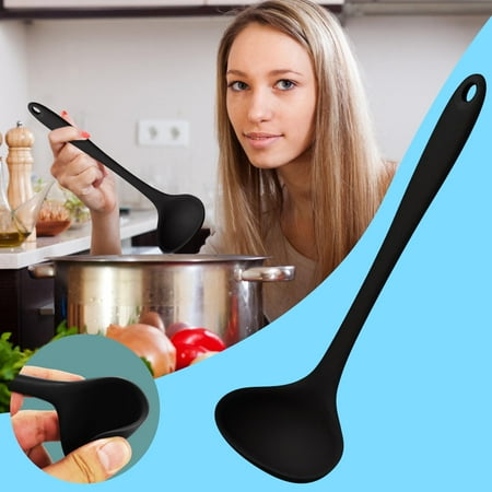 

jsaierl Silicone Soup Spoon Long Handle Scald Proof Cooking Soup Spoon Tableware High Temperature Resistant Kitchen Supplies