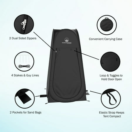 Wakeman - Portable Pop-Up Tent w/ Carrying Bag - Collapsible Privacy Pod for Showers, Changing - Great for Camping Accessories - Black