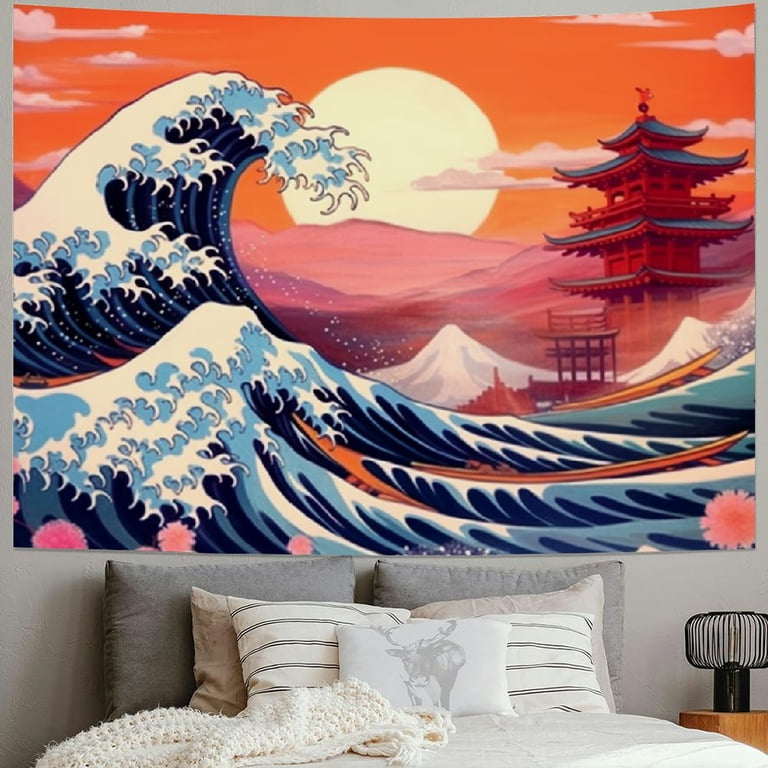 PRATYUS Ocean Wave Tapestry Japanese Kanagawa Backdrop Great Wave