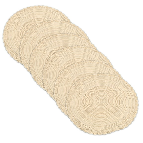 Set of 6 Ivory 15-inch Braid Round Placemats, Large Cotton Woven, Heat-Resistant & Non-Slip for Dining Use