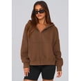 thumbnail image 2 of Sudadera con Capucha Marrón para Mujer PRETTYGARDEN con Cierre - Talla Grande, 2 of 6