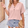 thumbnail image 4 of Vedolay Shirts For Women Women's T-Shirt V Neck Summer Eyelet Petal Sleeve Casual Tops,Pink XL, 4 of 5