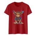 thumbnail image 4 of Womens Crewneck Tops Carnival Highland Cattle Printed Casual Loose T Shirts Short SLeeve Spring Summer Fashion Basic Blouses, 4 of 4