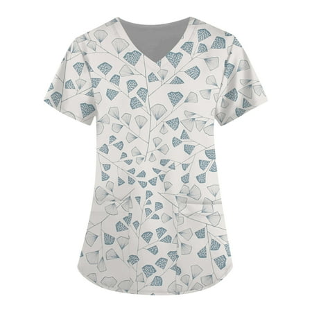 

netehipn Scrub Tops Women Print Valentine s Day Nurse Uniform Queen Of Hearts Print V Neck Nurse Shirts Blue XXXXXL