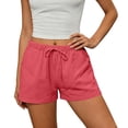 thumbnail image 2 of Aboser Womens Casual Gauze Shorts Summer Cotton Linen Shorts Cozy Elastic Drawstring Waist Mini Shorts Solid Color Wide Leg Shorts with Pockets, 2 of 9