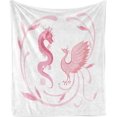 thumbnail image 1 of Manta de fénix, mística con dragón y pájaro mitológico, acuarela china, pieza decorativa de franela polar, funda de sofá suave para adultos, 60" x 80", rosa, blanco, 1 of 7