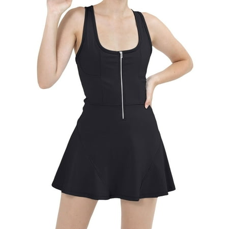 Summer Dresses For Women Solid Color Tennis With Built Shorts Padded Bra Athletic Workout Gym Sleeveless Casual Mini Dress Sundress Activewear Black L