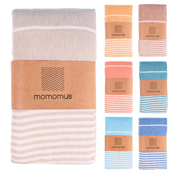 Toalla de playa MOMOMUS extra grande, 100% algodón, resistente a la arena, color beige