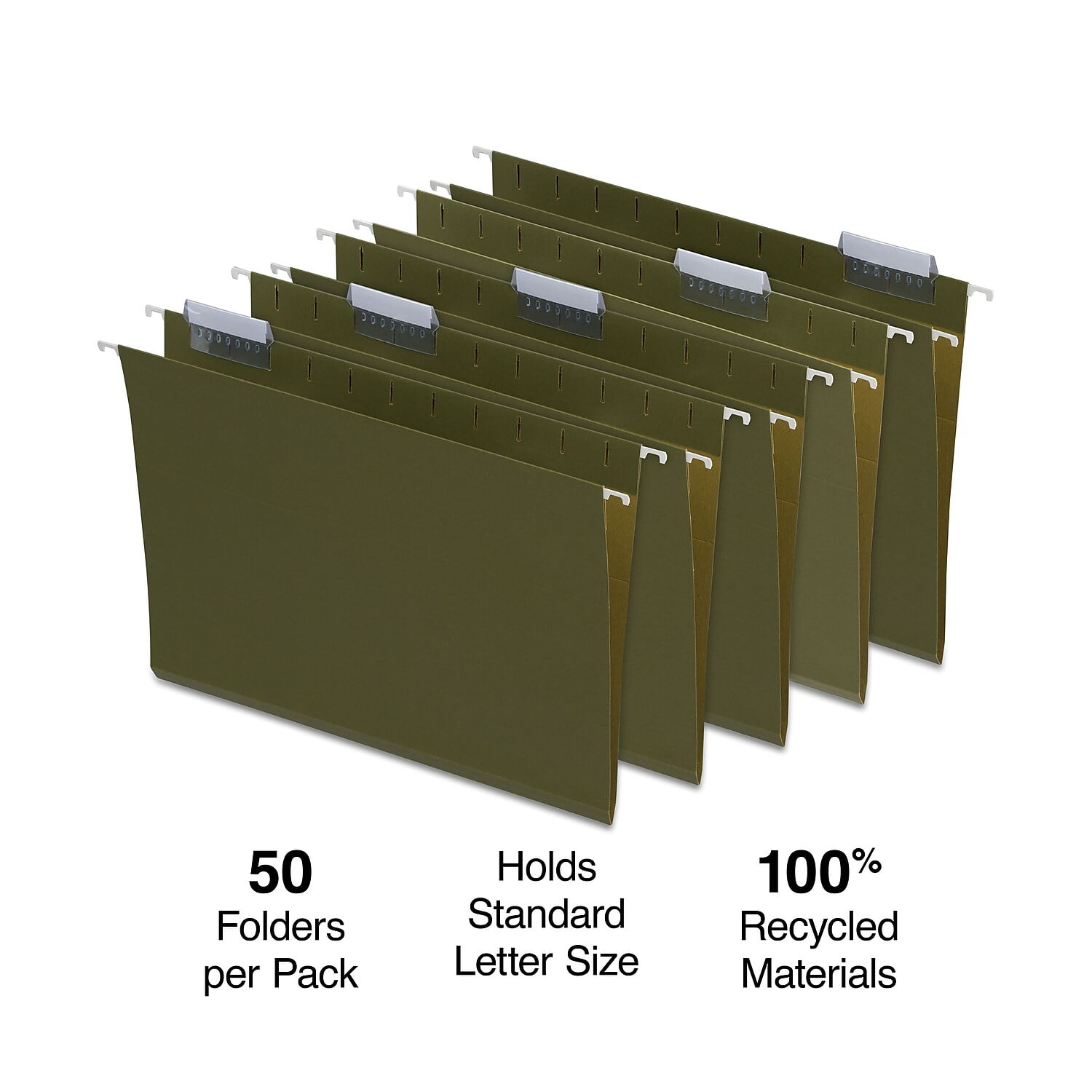 Staples Hanging File Folders 5-Tab Letter Standard Green 50/Box (266262)  TR266262