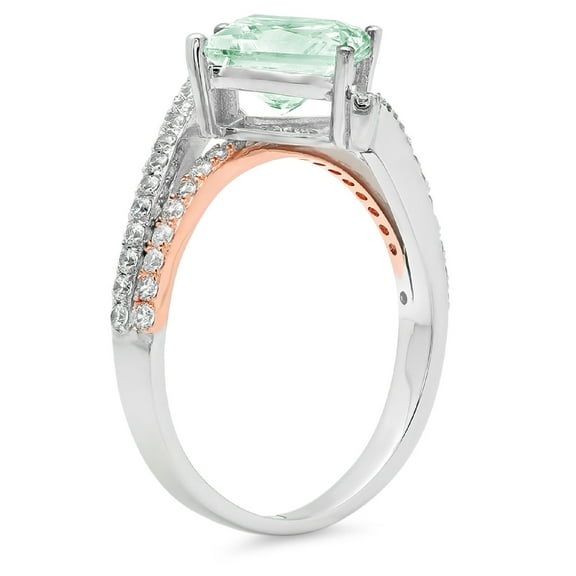 2.3075 ct Princess Cut Simulated Green Diamond Solitaire with Accents Engagement Ring for Women in 18K White/Rose Gold