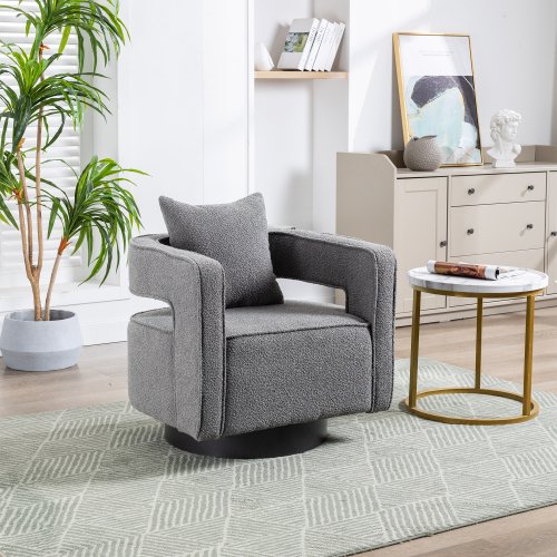 Boucle Swivel Accent Chair - 29.13"W Gray Polyester Upholstery for Living Room & Bedroom