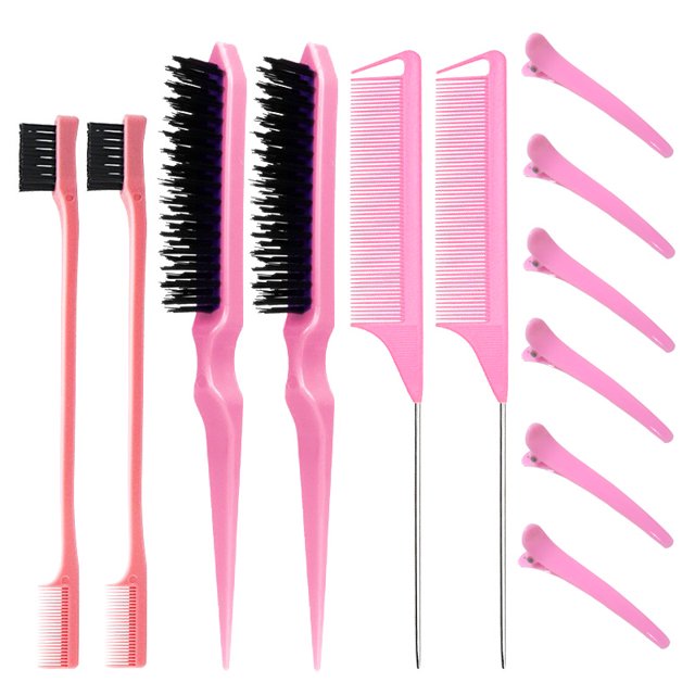 Juego de 3 peines para peinar el cabello XCF Cepillo para cardar peine de cola de rata Cepillo de borde de doble cara rosa