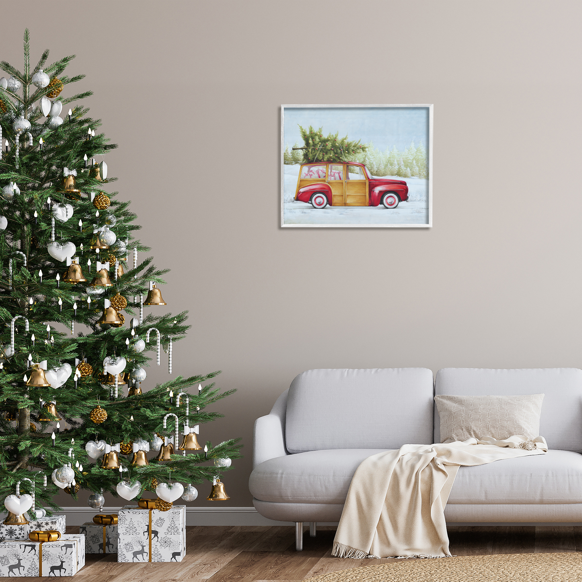 Stupell Industries Holiday Fun Filled Car Holiday Painting White Framed Art Prints Wall Art, 30 x 24