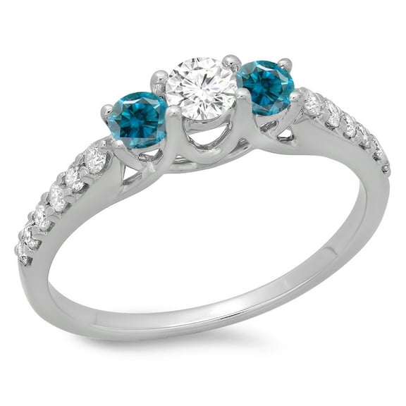 Dazzlingrock Collection 0.75 Carat (ctw) 14K Blue & White Diamond Bridal 3 Stone Engagement Ring 3/4 CT, White Gold, Size 7