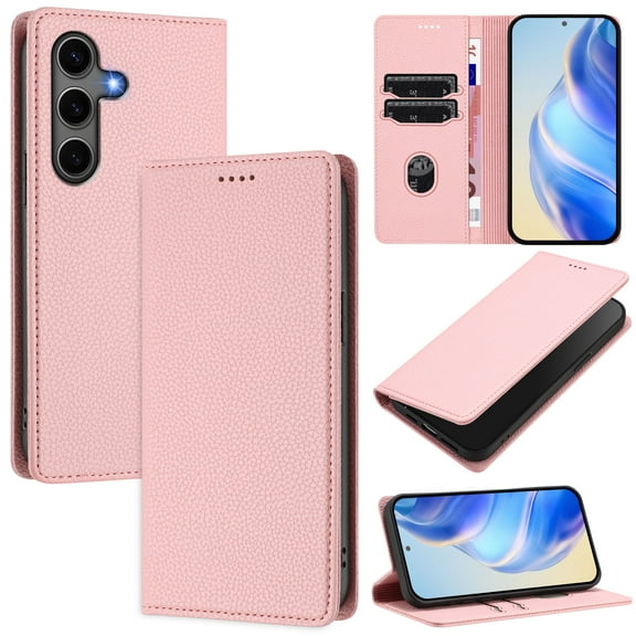 Compatible with Samsung Galaxy S25 Wallet Case with RFID Blocking Credit Card Holder, PU Leather Folio Flip Kickstand Protective Shockproof Cover Women Men for Samsung Galaxy S25 Phone Case - Pink