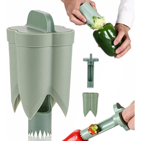 2 in 1 Bell Pepper Corer Seed Remover Tool, Pepper Seed Core Remover, Fast Cutting Deseeding Pepper Corer, Practical Vegetable Prep Kitchen Gadget(Green)