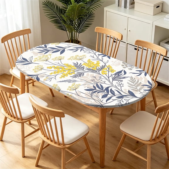 YESAD Elastic Tablecloth For Oval Tables, Waterproof Tablecover For Up To 42X68in Oval Table Cover, Dining Tablecover For Indoor And Outdoor, Holiday, Soft-Wild-Flower
