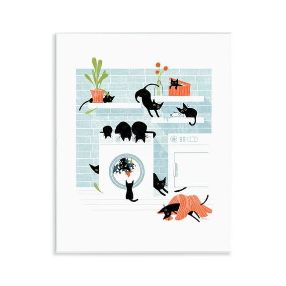 Stupell Industries Black Cats in Laundry Bath & Laundry Painting Unframed Art Print Wall Art, 11 x 14