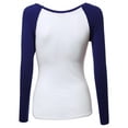 thumbnail image 2 of FashionOutfit Women's Color Contrast Scoop neck long Sleeve Baseball Tee, 2 of 3