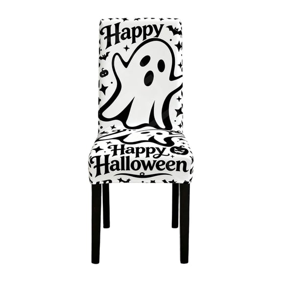 1PCS Halloween Chair Cover, Elastic Stretch Ghost & Jack-o'-lantern Print Chair Protector, Chair Slipcover for Indoor Dinner Table Decor