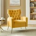 thumbnail image 4 of HULALA HOME Danita Contemporary Velvet Wingback Tufted Chair With Gold Flared Metal Legs By  MUSTARD, 4 of 6