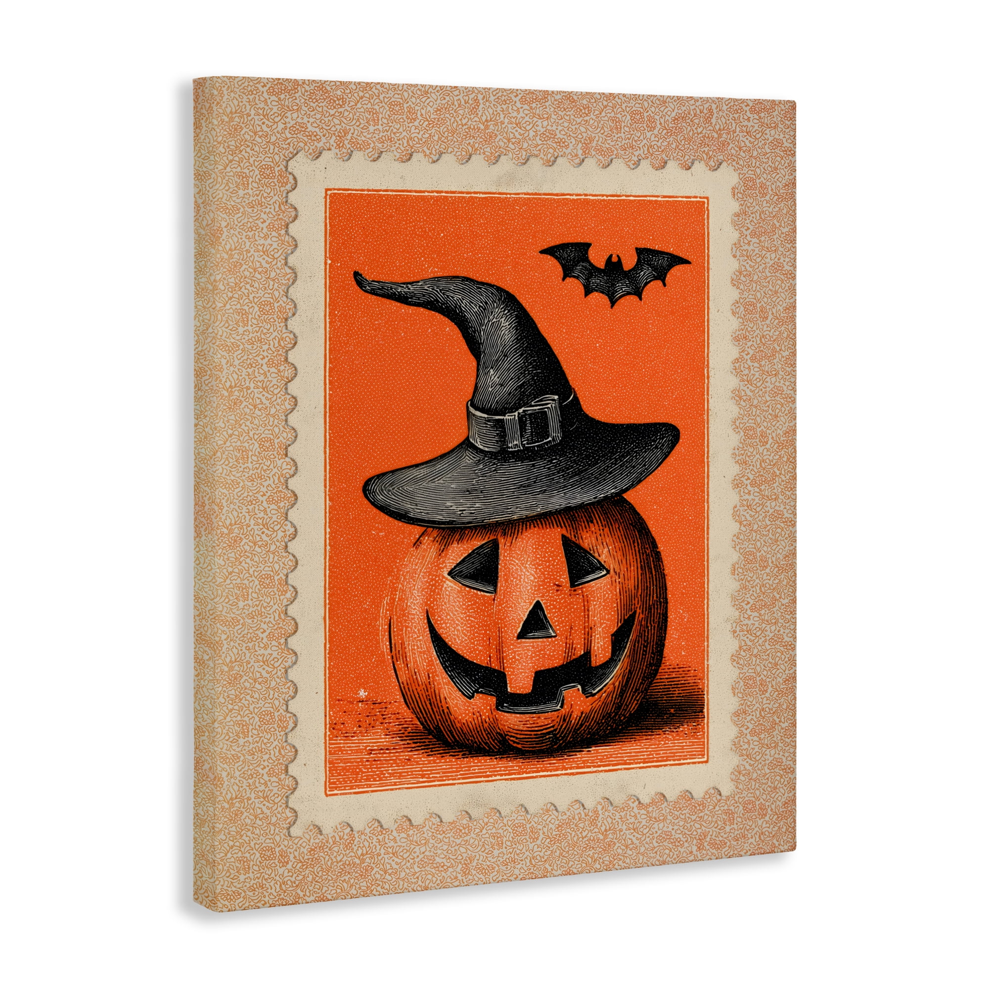 Vintage Jack-o-Lantern Stamp Canvas Wall Art, design by Arlington Prints
