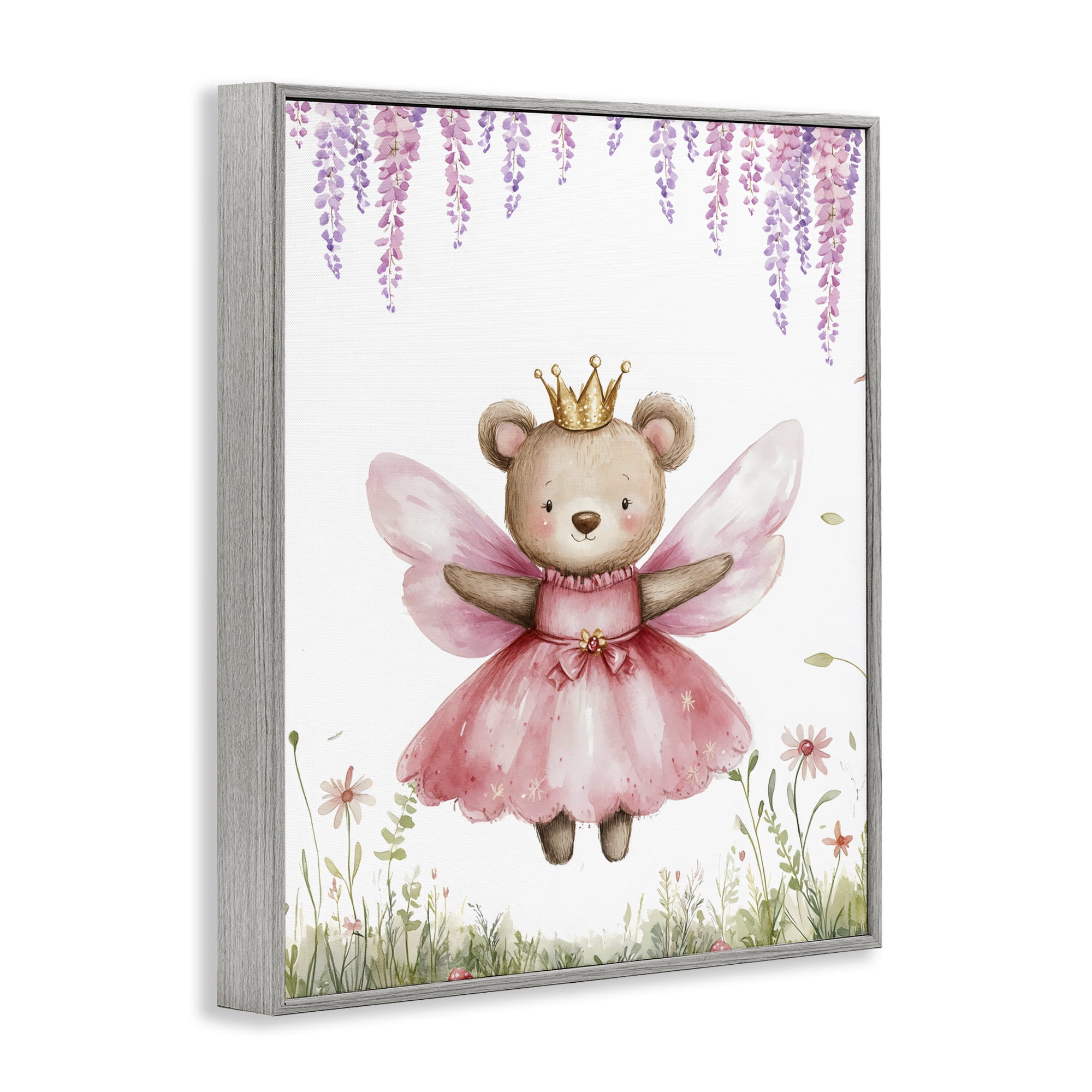 Stupell Industries Woodland Bear Forest Fairy Gray Framed Giclee Art, design by LSR Design Studio