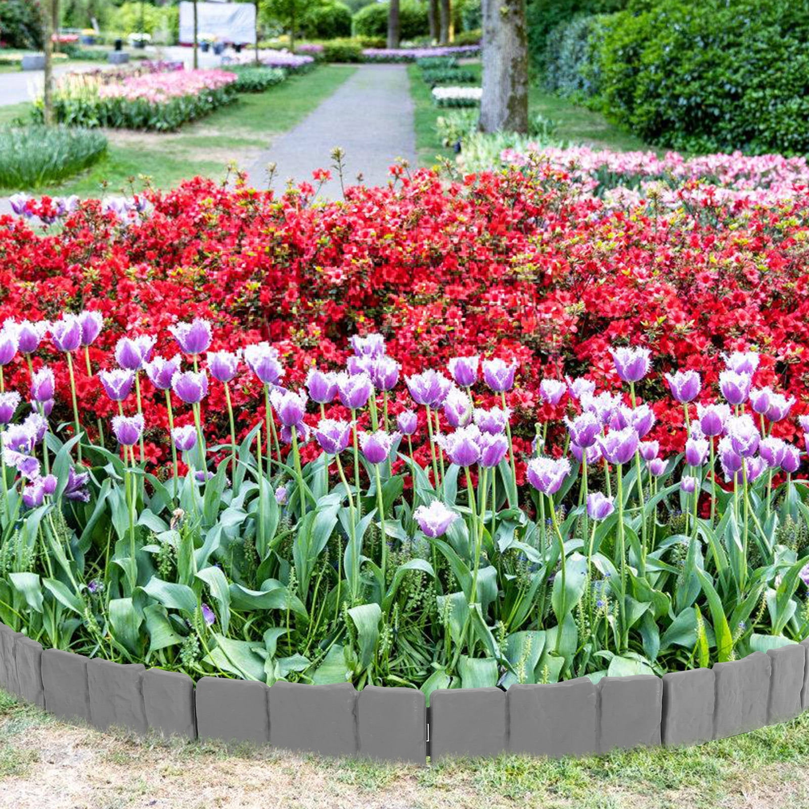 GOOHOCHY MLINS Garden Edging Border Set - No Dig Landscape Flower Fence, Short Picket Garden Border for Yard and Lawn