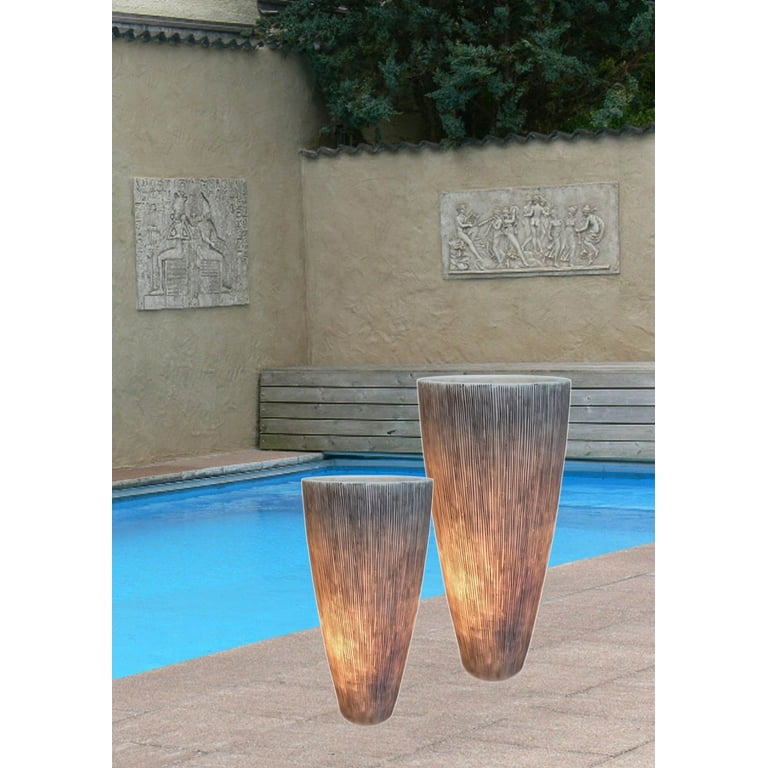 1 X 18 X 39 Gray Sandstone Ribbed Long Conical Planter With Light 1 X 18 X 39 Gray Sandstone Ribbed Long Conical Planter With Light