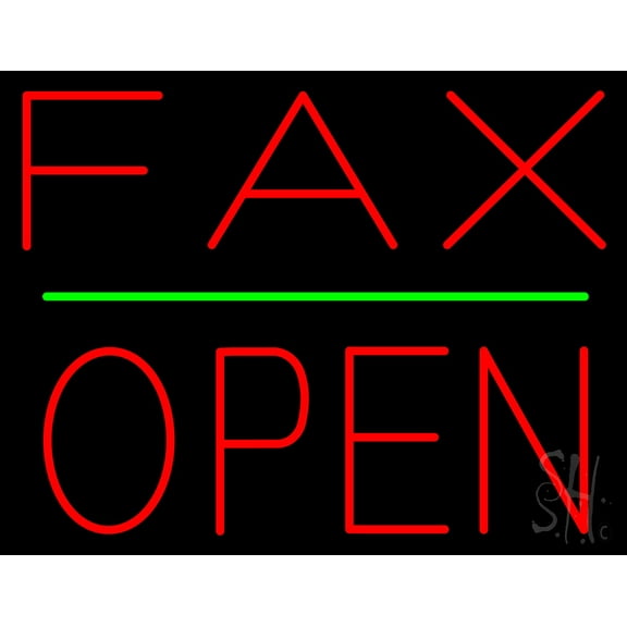 Red Fax Block Open Green Line LED Neon Sign 24 x 31 - inches, Clear Edge Cut Acrylic Backing, with Dimmer - Bright and Premium built indoor LED Neon Sign for Computer & Electronics store decor.