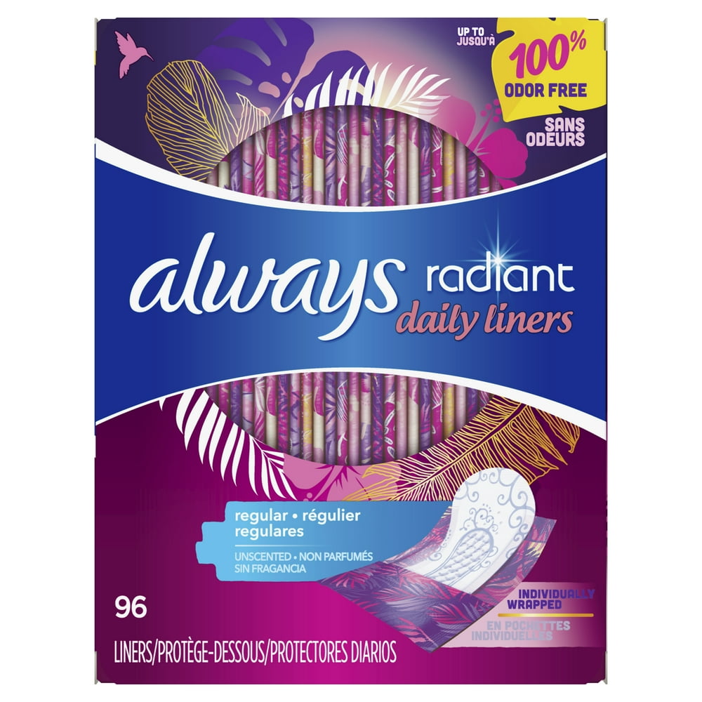 Always Radiant Regular Absorbency Daily Liners, Unscented, 96 Ct