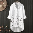 thumbnail image 2 of Blusa con bolsillo y estampado de solapa con botones de manga larga informal para mujer Pompotops FGAJ20573, 2 of 5