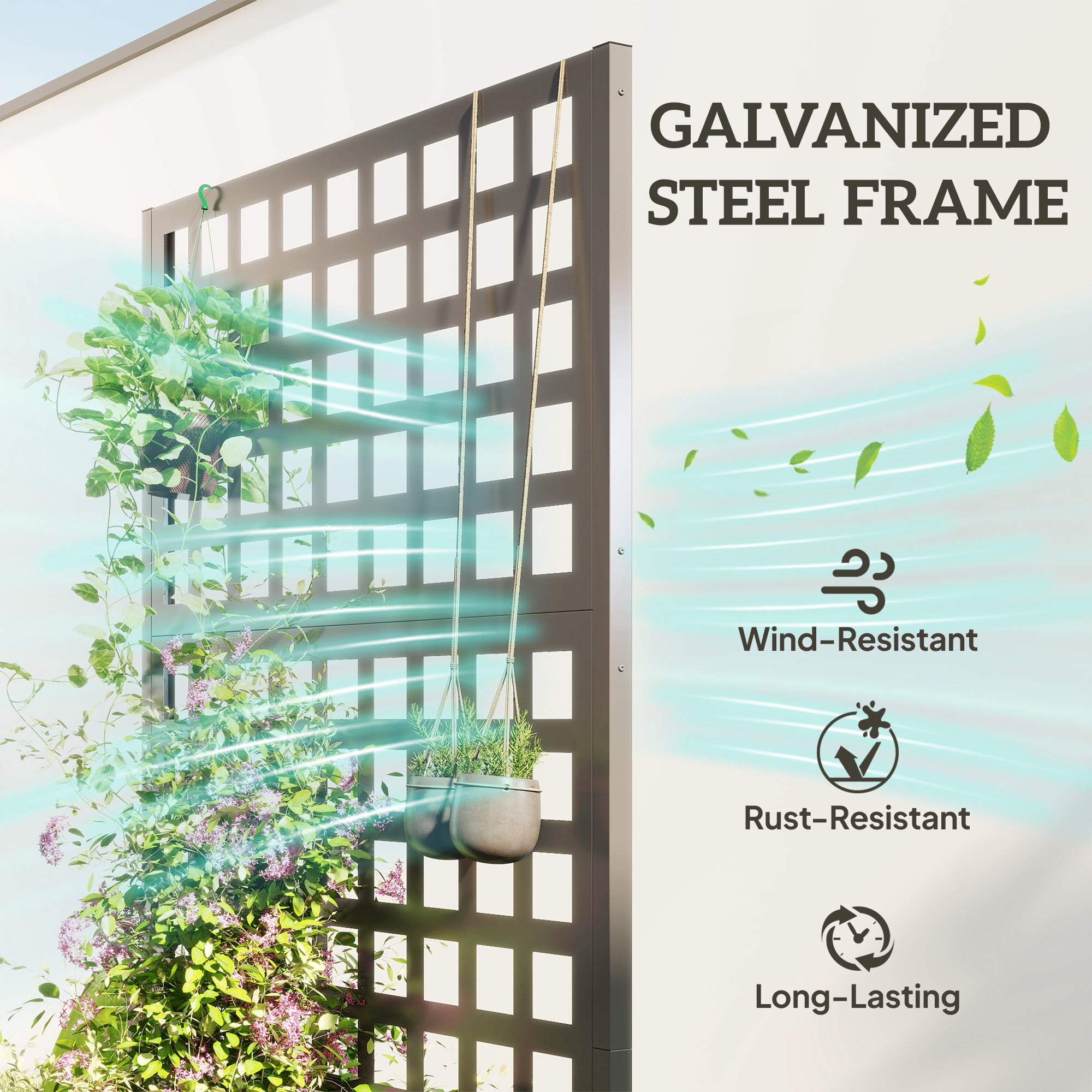 Outsunny Galvanized Raised Garden Bed with Trellis and Drainage Holes for Climbing Plants, Vegetable, Vines, 35" x 16" x 70", Gray