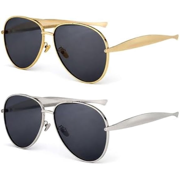 2 Pack Aviator Sunglasses Women Men Metal Frame UV400 Driving Fishing Outdoor