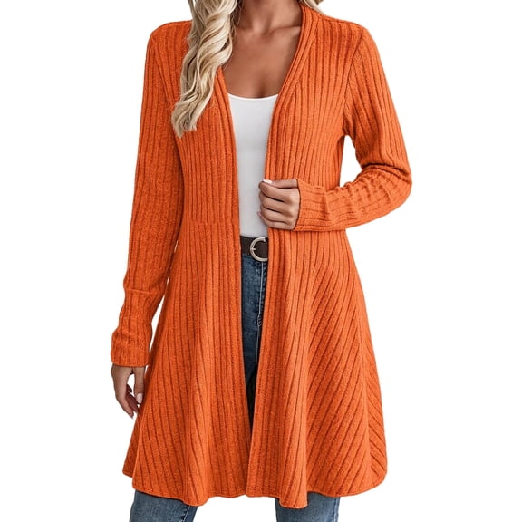 Manzbdm Women's Cardigan Long Sleeve Open Front Ribbed Knit Duster Sweater