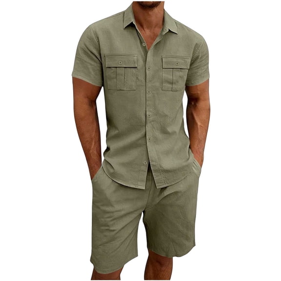 Mrmaere Men's Suit Set With Pockets Solid Pattern For Daily Wear And Casual Activities Ideal For Outdoor Sports And Weekend Army Green L