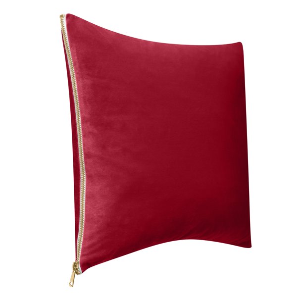Better Homes & Gardens Feather Filled Velvet & Gold Zipper Decorative Throw Pillow, 18"x18"
